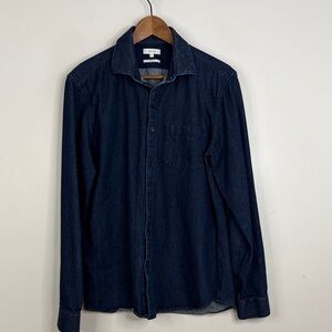 Reiss Shirt Mens XL Slim Fit Dark Blue Cotton Denim Jean Long Sleeve Collared